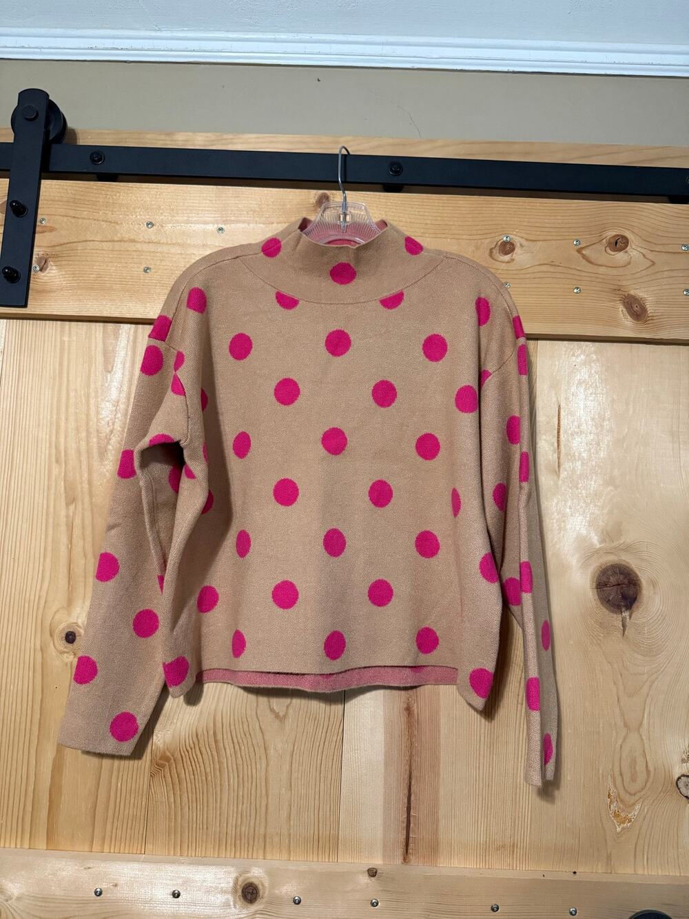 Maeve Anthropologie Sweater Mock Neck Polka Dot Pink Stretchy Sz XS Long Sleeve